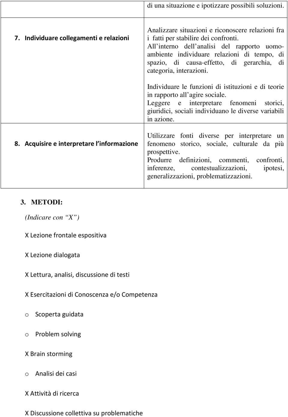 Individuare le funzioni di istituzioni e di teorie in rapporto all agire sociale. Leggere e interpretare fenomeni storici, giuridici, sociali individuano le diverse variabili in azione. 8.