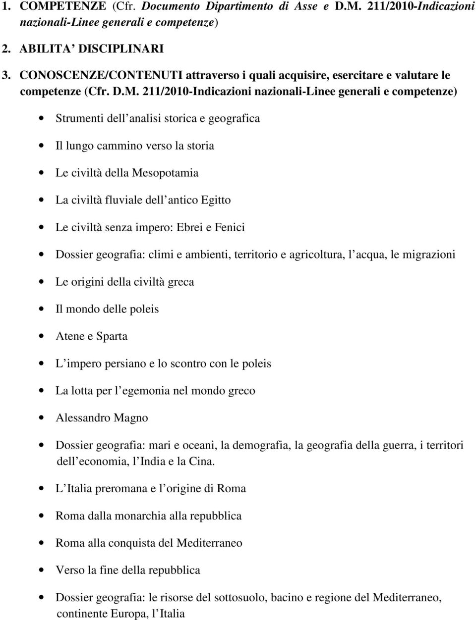 211/2010-Indicazioni nazionali-linee generali e competenze) Strumenti dell analisi storica e geografica Il lungo cammino verso la storia Le civiltà della Mesopotamia La civiltà fluviale dell antico