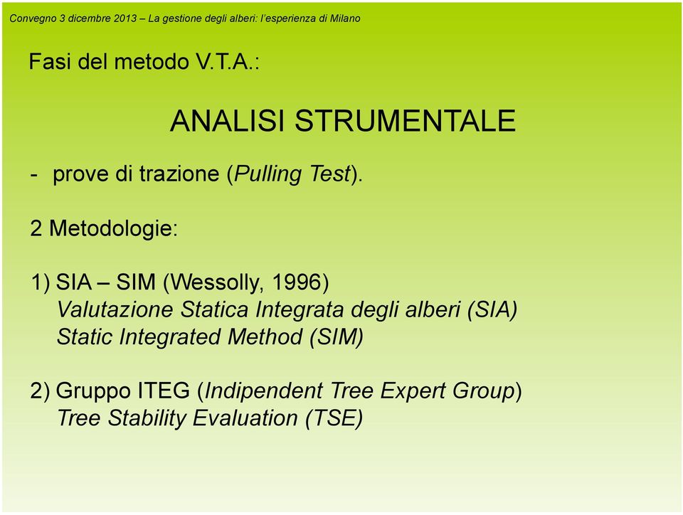 2 Metodologie: 1) SIA SIM (Wessolly, 1996) Valutazione Statica