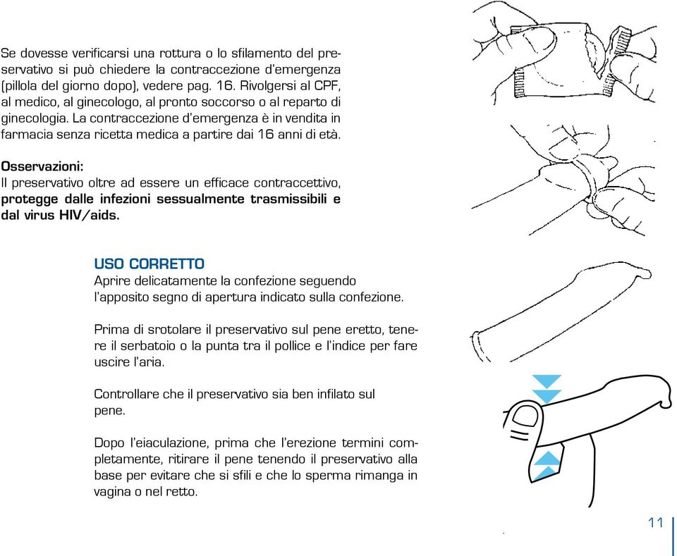 Osservazioni: Il preservativo oltre ad essere un efficace contraccettivo, protegge dalle infezioni sessualmente trasmissibili e dal virus HIV/aids.