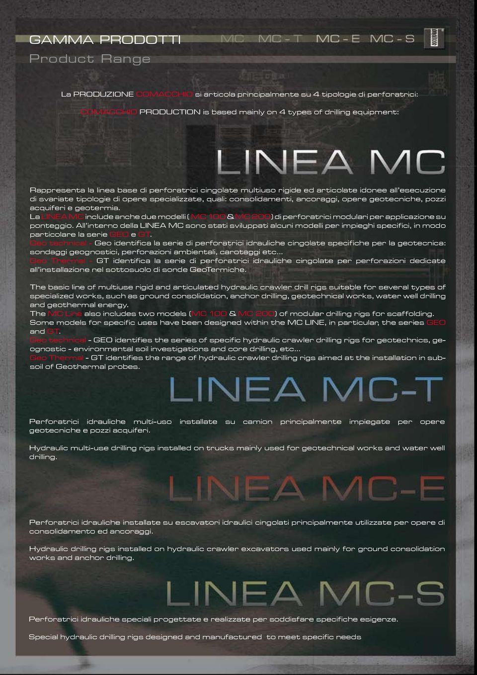 La LINEA MC include anche due modelli ( MC 100 & MC 200) di perforatrici modulari per applicazione su ponteggio.