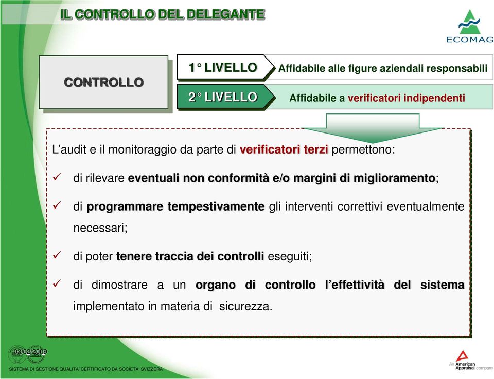 conformità e/o margini di miglioramento; di programmare tempestivamente gli interventi correttivi eventualmente necessari; di