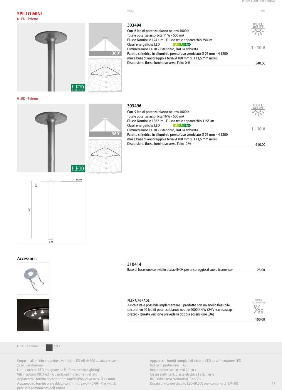 luminoso verso l alto 0 % EURO - 0 V 40,00 7 00 7 60 200 60 300 4 4 400 30 0 C0 - C80 C - C270 cd/klm 9 LED - Paletto 360 0 20 80 20 0 303496 Con 9 led di potenza bianco neutro 4000 K Totale potenza