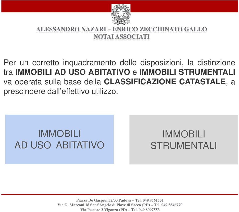 sulla base della CLASSIFICAZIONE CATASTALE, a prescindere dall