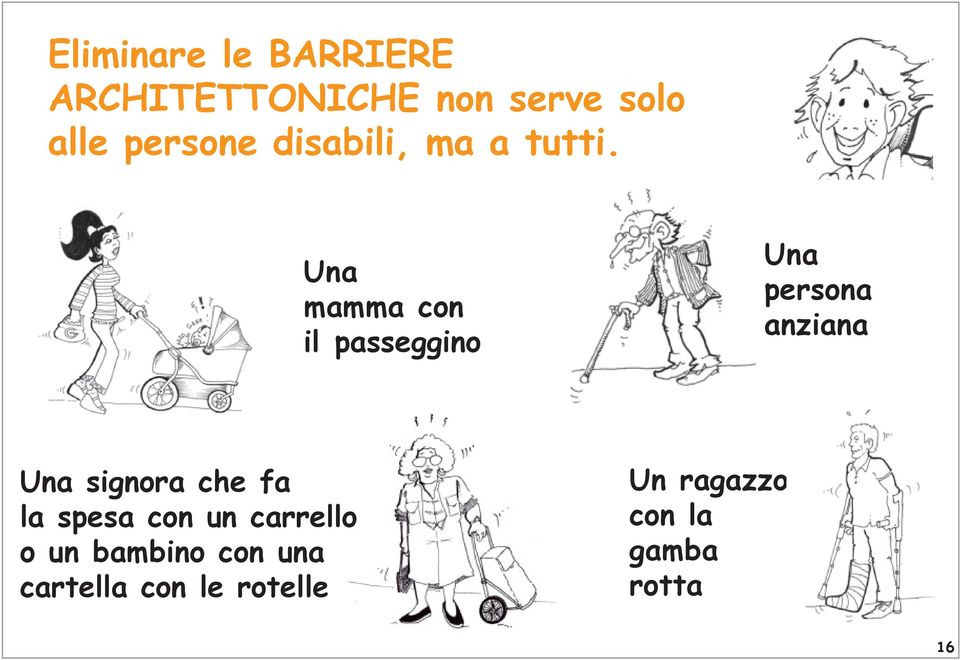 Una mamma con il passeggino Una persona anziana Una signora che