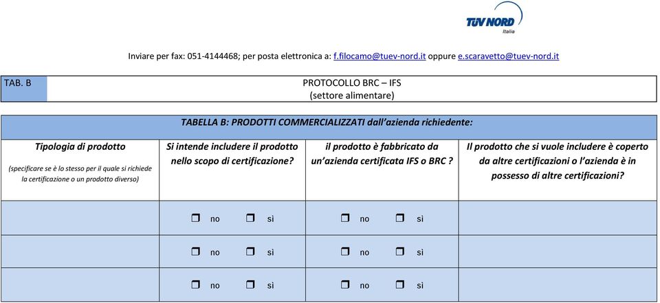 prodotto nello scopo di certificazione? il prodotto è fabbricato da un azienda certificata IFS o BRC?