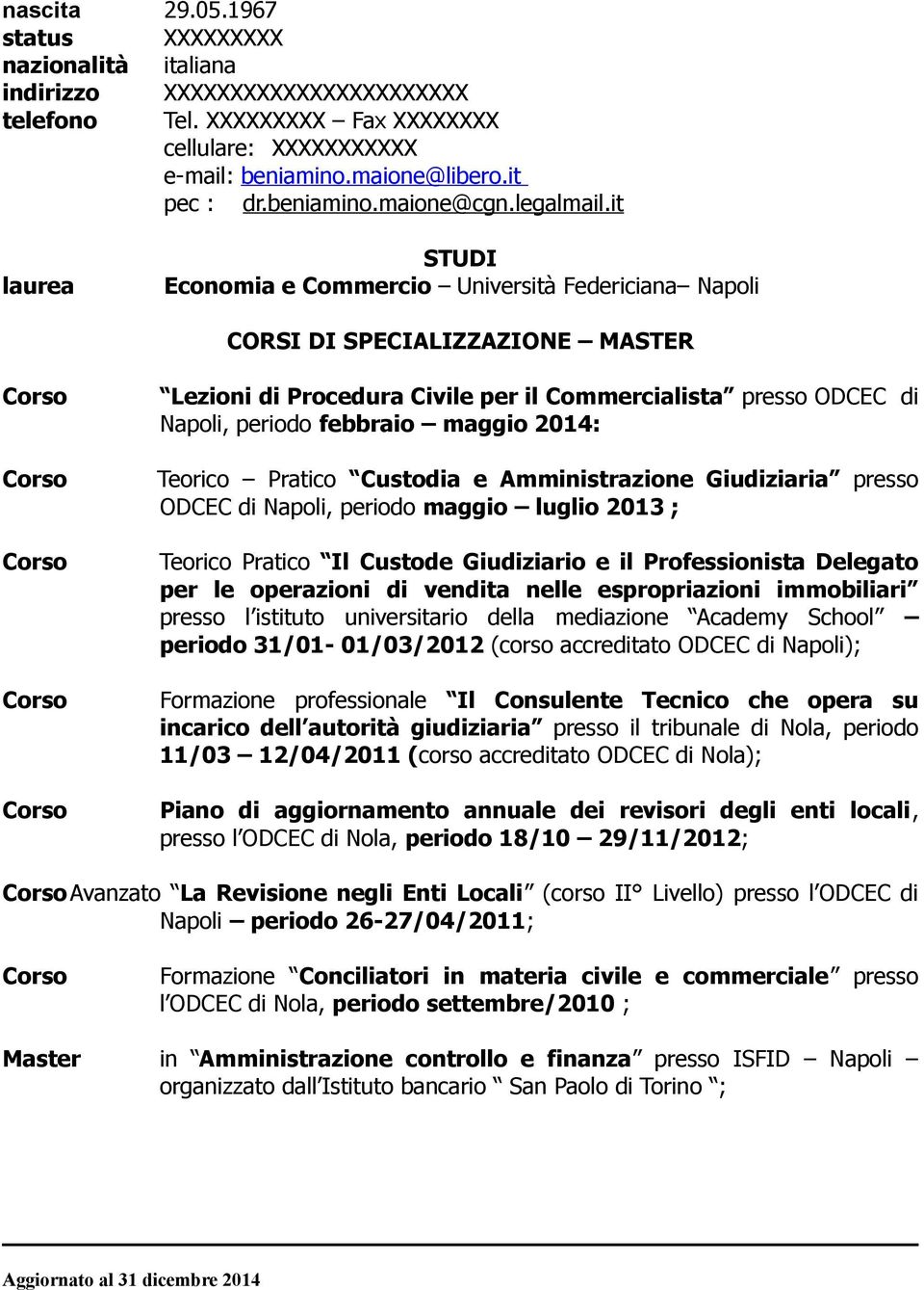 it laurea STUDI Economia e Commercio Università Federiciana Napoli CORSI DI SPECIALIZZAZIONE MASTER Lezioni di Procedura Civile per il Commercialista presso ODCEC di Napoli, periodo febbraio maggio