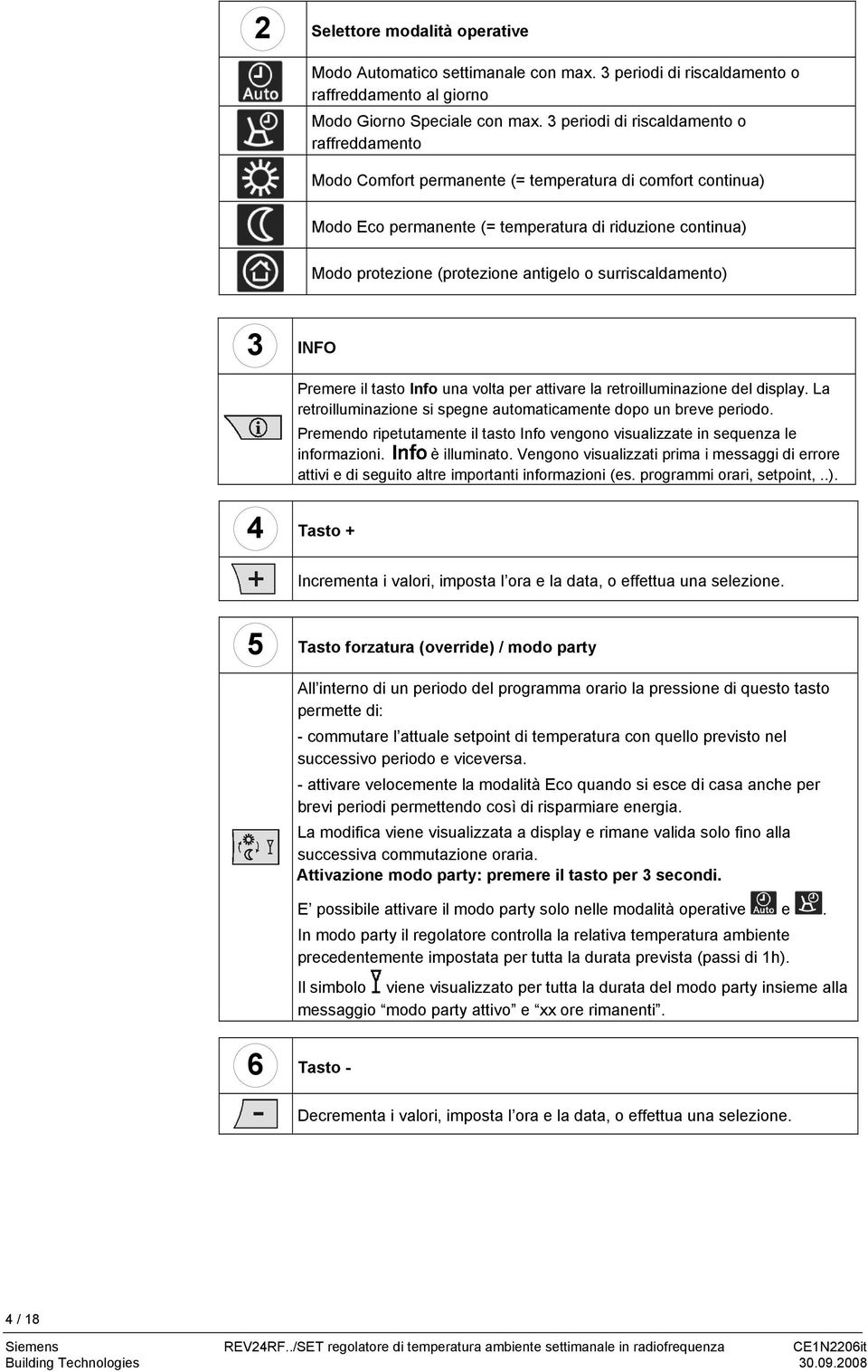 o surriscaldamento) 3 INFO Premere il tasto Info una volta per attivare la retroilluminazione del display. La retroilluminazione si spegne automaticamente dopo un breve periodo.