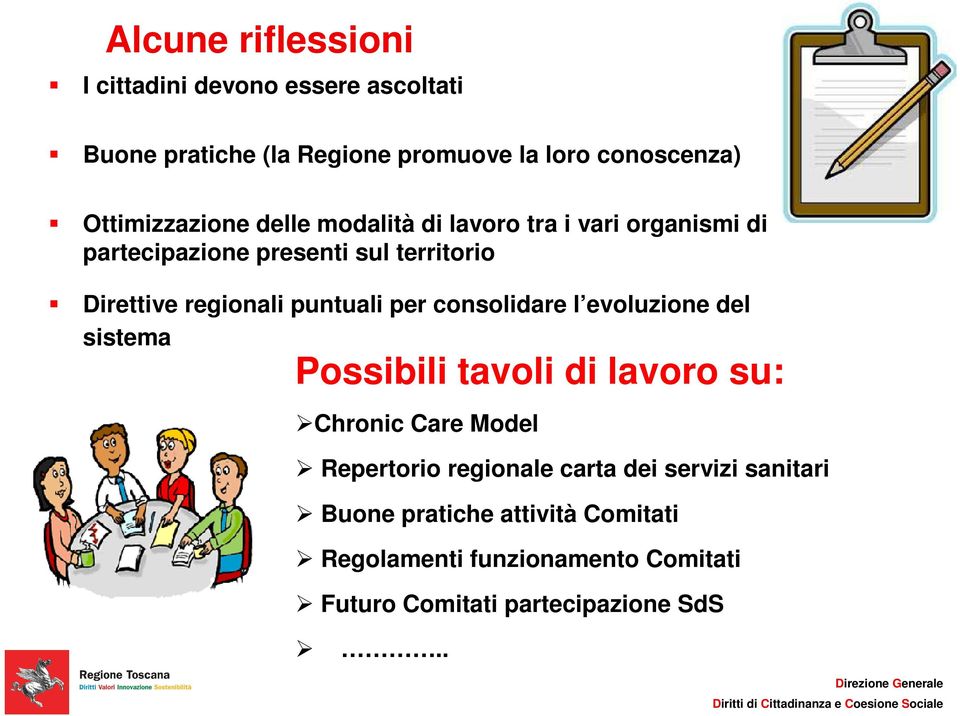 regionali puntuali per consolidare l evoluzione del sistema Possibili tavoli di lavoro su: Chronic Care Model Repertorio