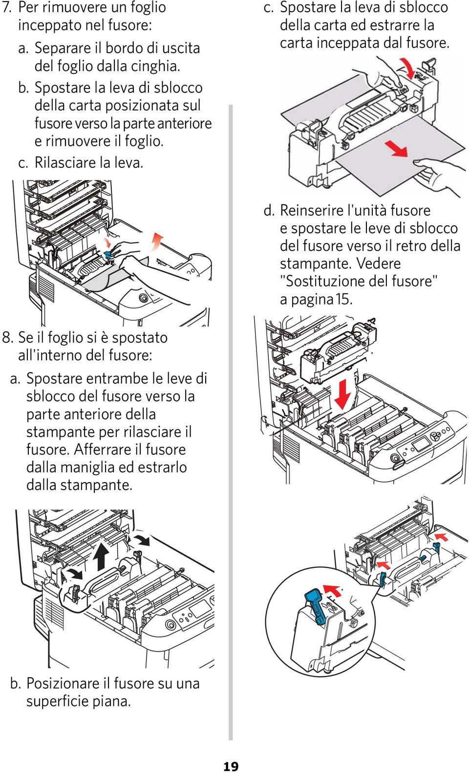 Vedere "Sostituzione del fusore" a pagina 15. 8. Se il foglio si è spostato all'interno del fusore: a.