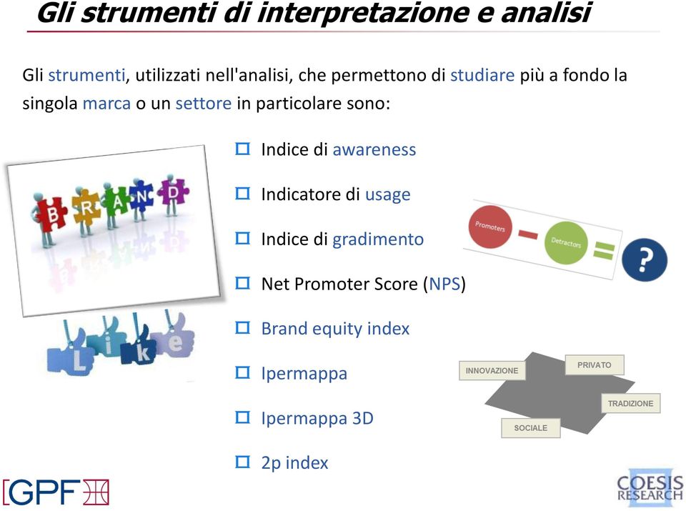 settore in particolare sono: Indice di awareness Indicatore di usage Indice