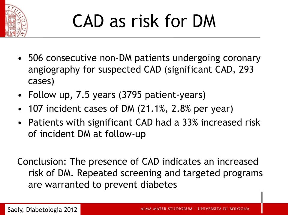 8% per year) Patients with significant CAD had a 33% increased risk of incident DM at follow-up Conclusion: The