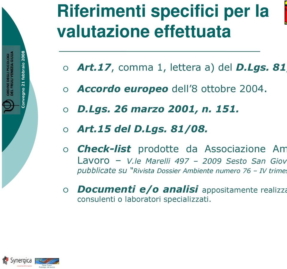 Check-list prodotte da Associazione Am Lavoro V.