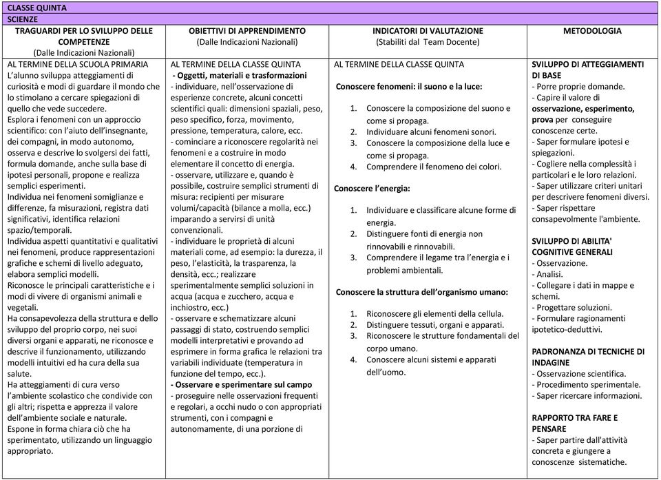 personali, propone e realizza semplici esperimenti. Individua nei fenomeni somiglianze e differenze, fa misurazioni, registra dati significativi, identifica relazioni spazio/temporali.