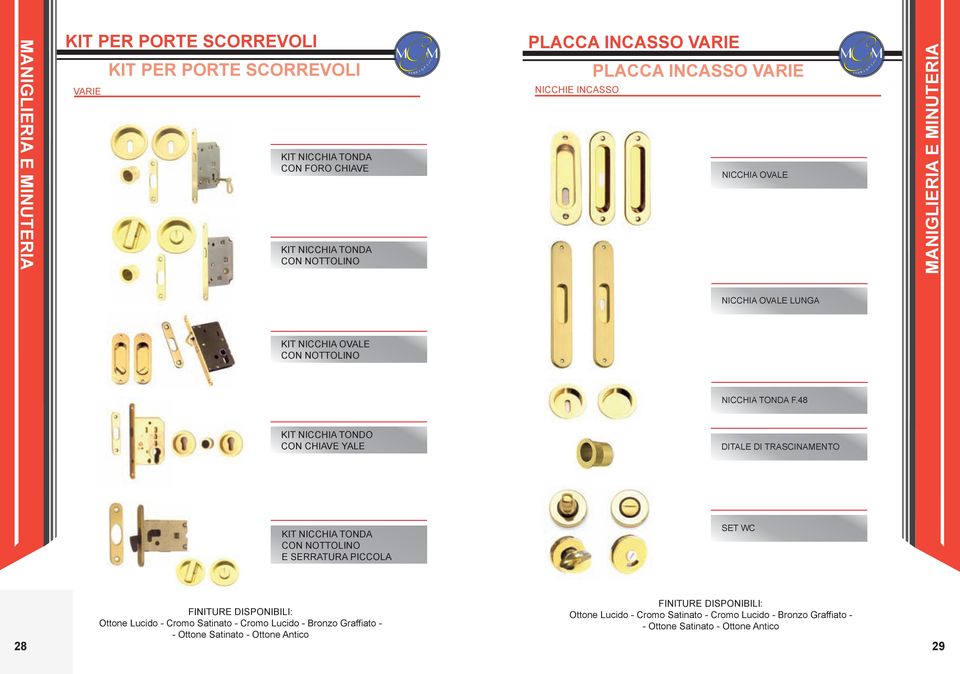 48 KIT NICCHIA TONDO CON CHIAVE YALE DITALE DI TRASCINAMENTO KIT NICCHIA TONDA CON NOTTOLINO E SERRATURA PICCOLA SET WC FINITURE DISPONIBILI: Ottone Lucido -