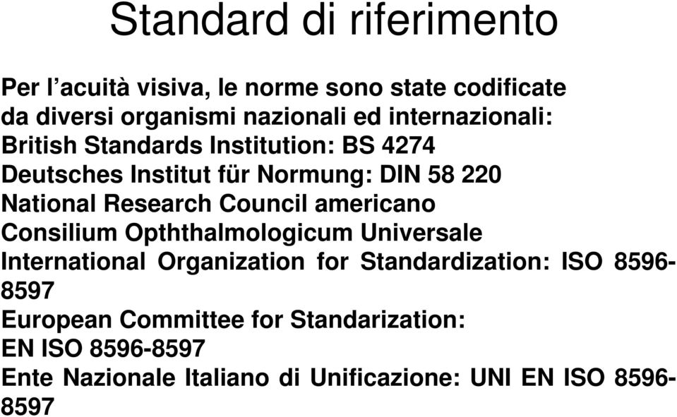 Council americano Consilium Opththalmologicum Universale International Organization for Standardization: ISO