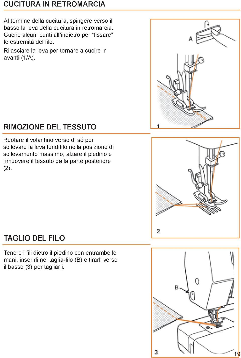 RIMOZIONE DEL TESSUTO Ruotare il volantino verso di sé per sollevare la leva tendi lo nella posizione di sollevamento massimo, alzare il