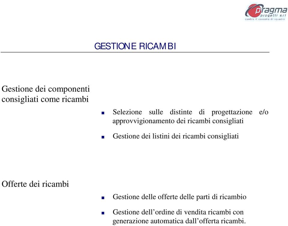 listini dei ricambi consigliati Offerte dei ricambi Gestione delle offerte delle parti