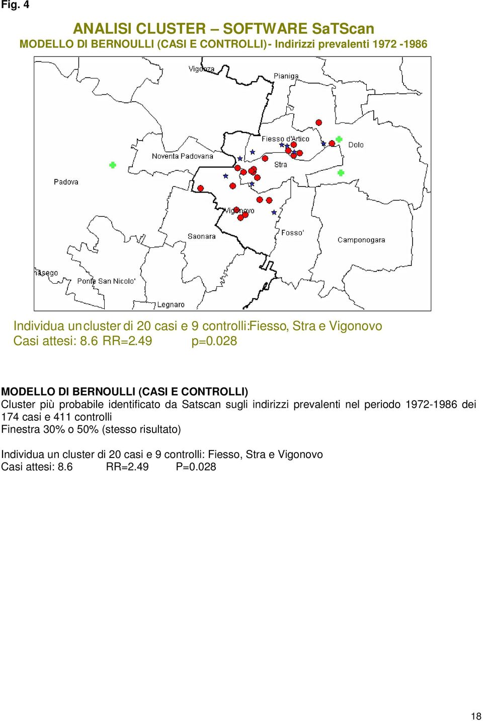 028 MODELLO DI BERNOULLI (CASI E CONTROLLI) Cluster più probabile identificato da Satscan sugli indirizzi prevalenti nel periodo