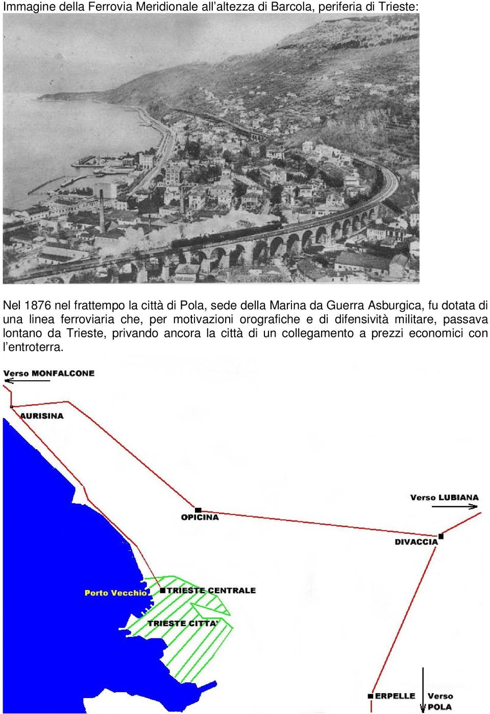 linea ferroviaria che, per motivazioni orografiche e di difensività militare, passava