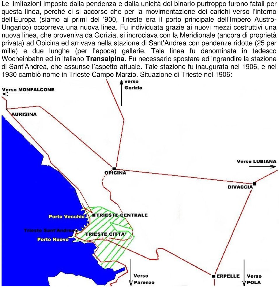 Fu individuata grazie ai nuovi mezzi costruttivi una nuova linea, che proveniva da Gorizia, si incrociava con la Meridionale (ancora di proprietà privata) ad Opicina ed arrivava nella stazione di