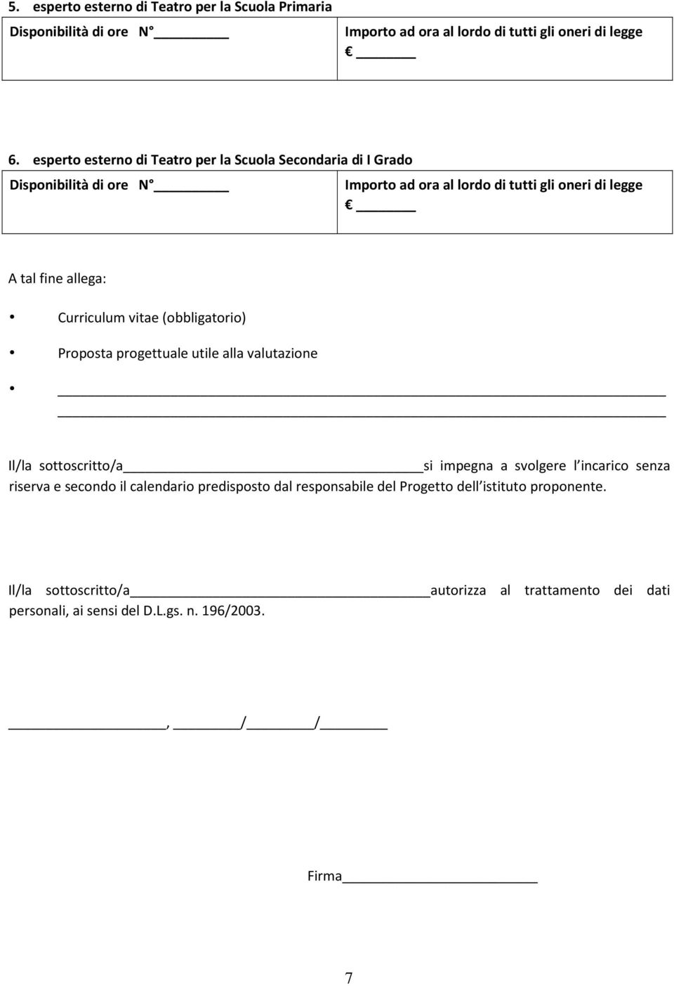 Curriculum vitae (obbligatorio) Proposta progettuale utile alla valutazione Il/la sottoscritto/a si impegna a svolgere l incarico senza riserva e secondo il