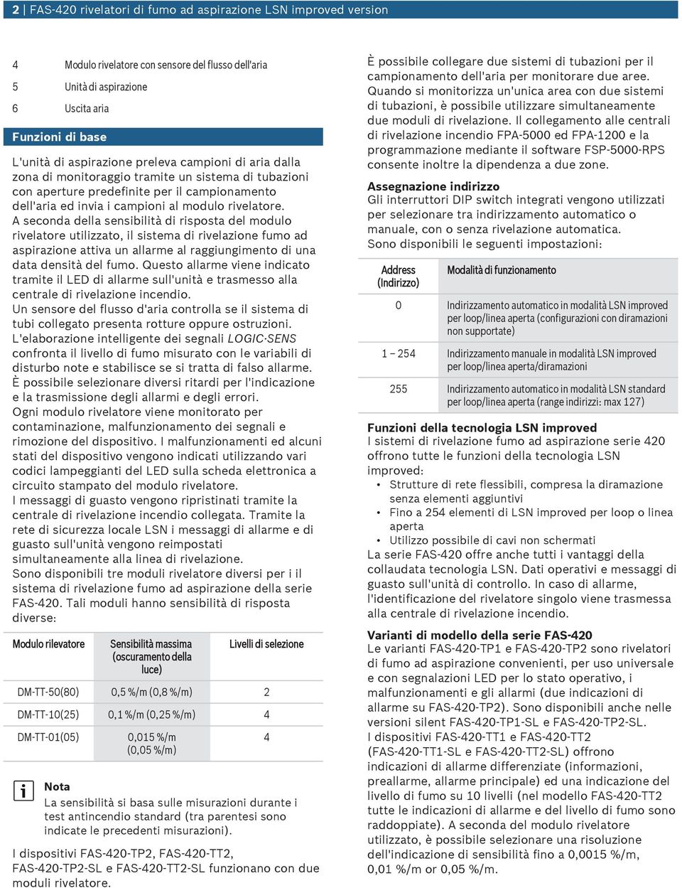 A seconda della sensibilità di risposta del modlo rivelatore tilizzato, il sistema di rivelazione fmo ad aspirazione attiva n allarme al raggingimento di na data densità del fmo.