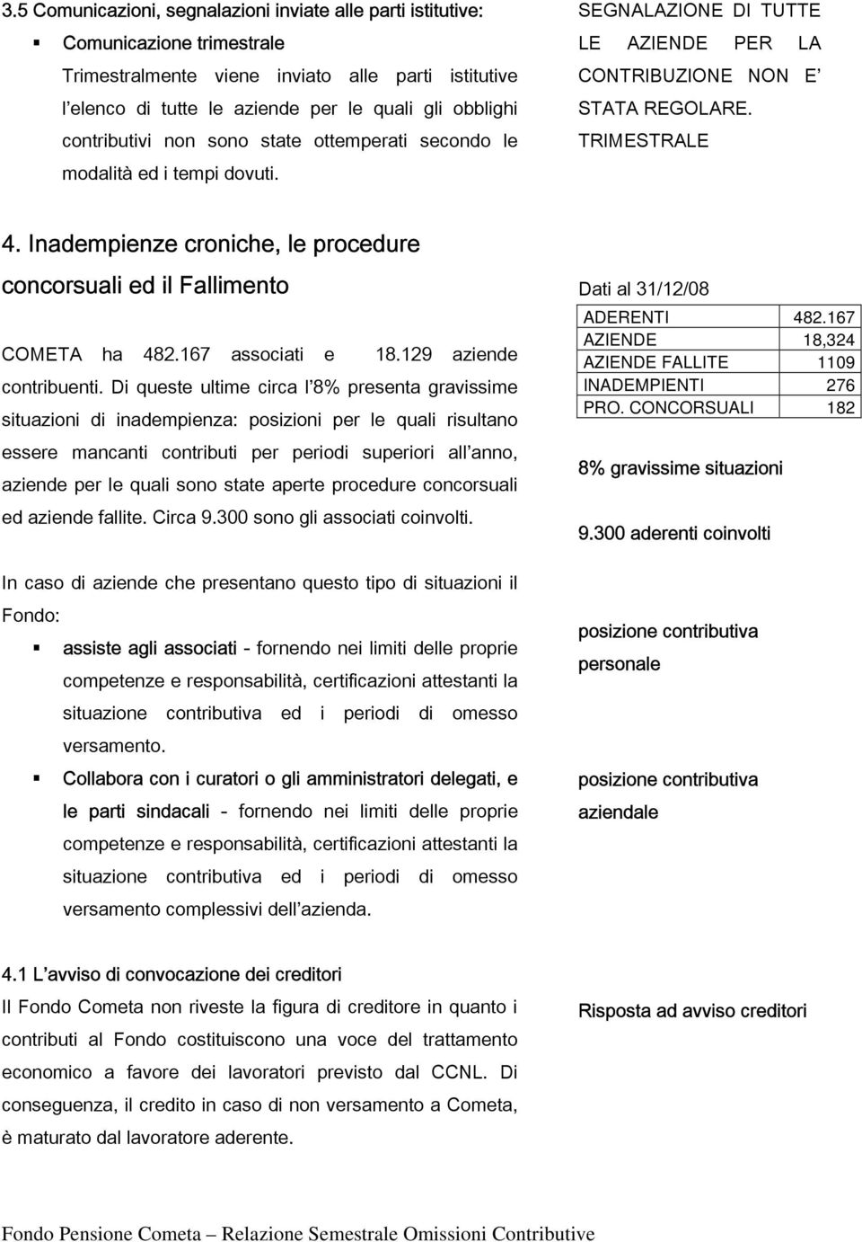 Inadempienze croniche, le procedure concorsuali ed il Fallimento COMETA ha 482.167 associati e 18.129 aziende contribuenti.