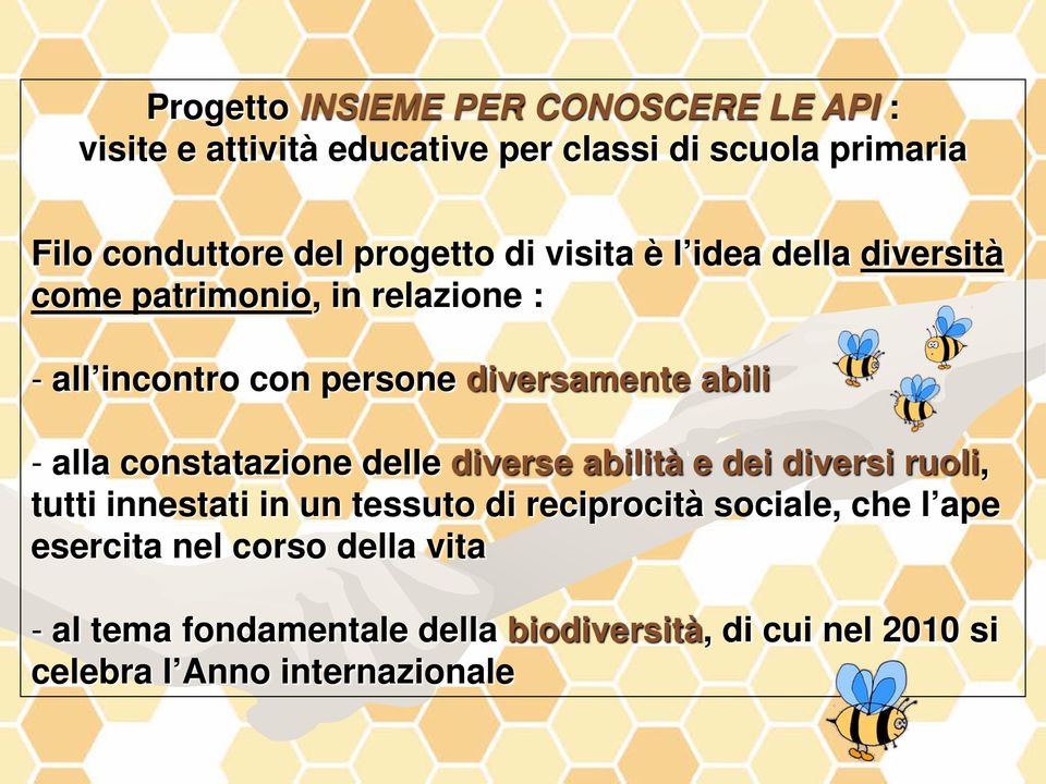 - alla constatazione delle diverse abilità e dei diversi ruoli, tutti innestati in un tessuto di reciprocità sociale, che