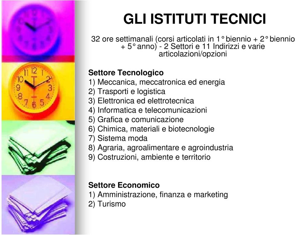 elettrotecnica 4) Informatica e telecomunicazioni 5) Grafica e comunicazione 6) Chimica, materiali e biotecnologie 7) Sistema moda