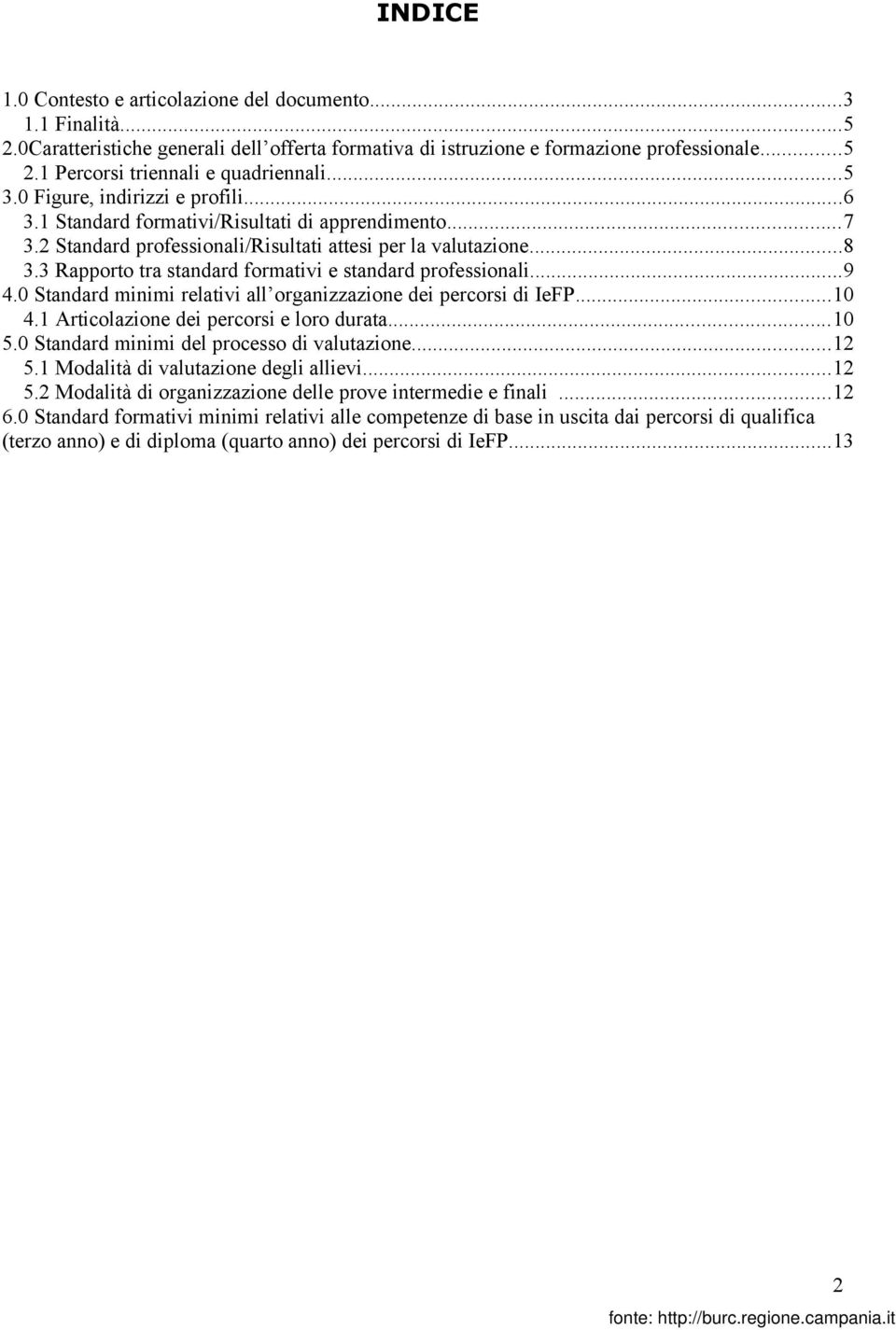 3 Rapporto tra standard formativi e standard professionali...9 4.0 Standard minimi relativi all organizzazione dei percorsi di IeFP...10 4.1 Articolazione dei percorsi e loro durata...10 5.