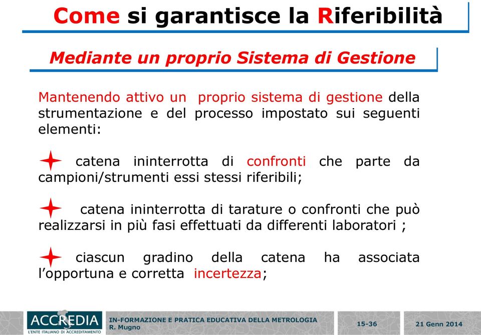 parte da campioni/strumenti essi stessi riferibili; catena ininterrotta di tarature o confronti che può realizzarsi in