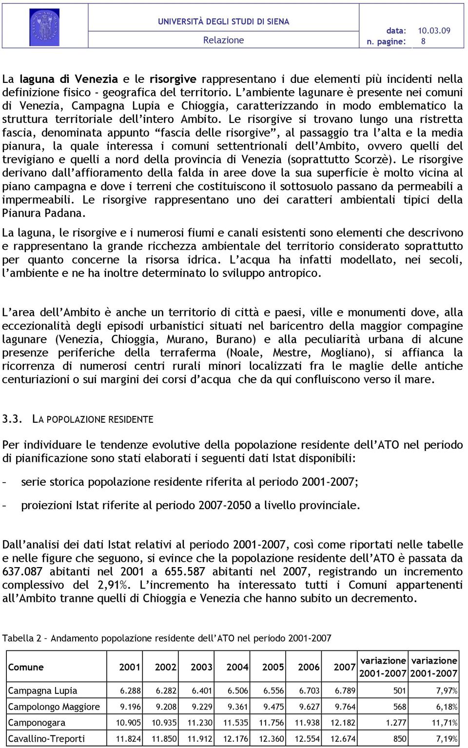 Le risorgive si trovano lungo una ristretta fascia, denominata appunto fascia delle risorgive, al passaggio tra l alta e la media pianura, la quale interessa i comuni settentrionali dell Ambito,