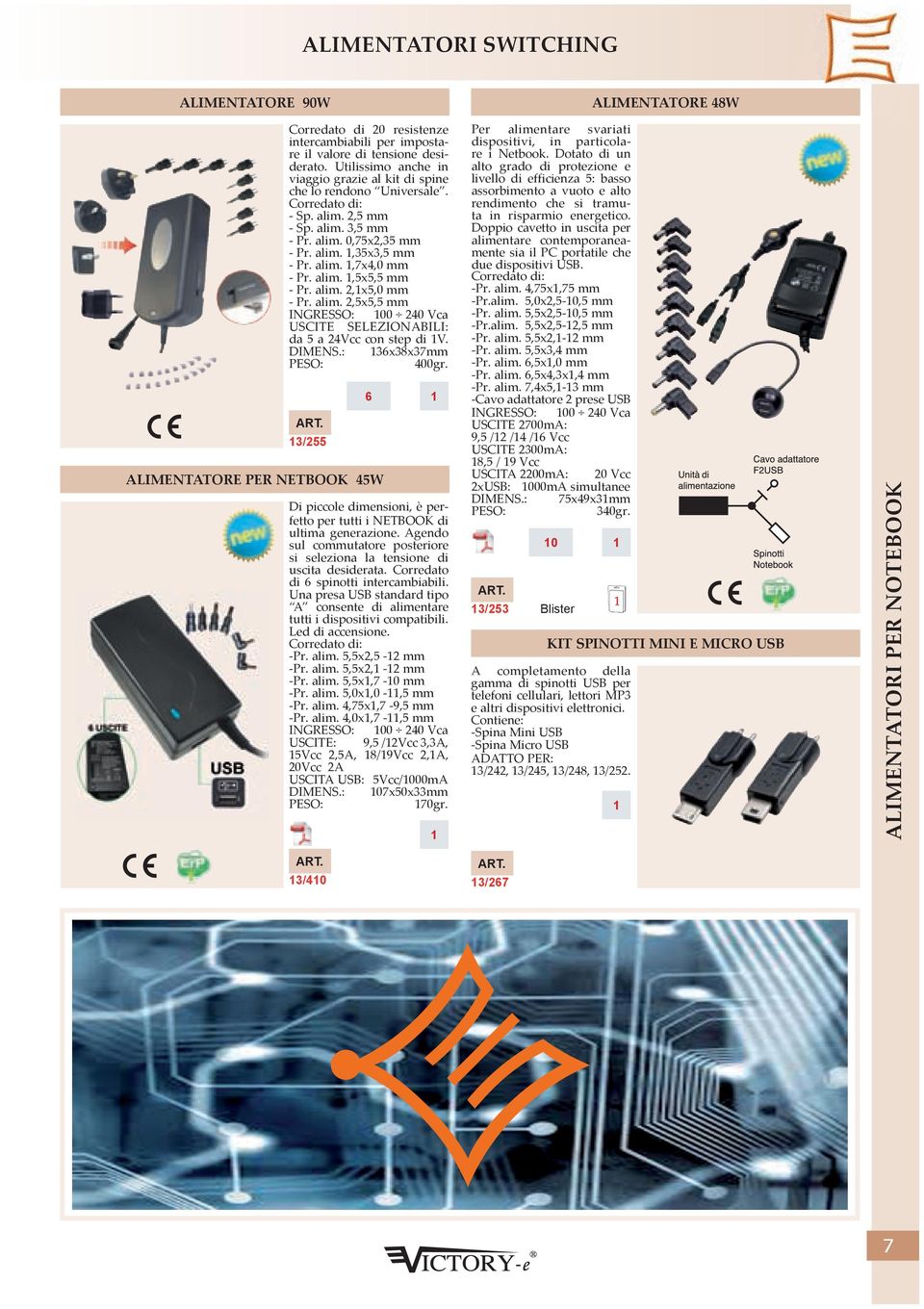 alim. 2,x5,0 mm - Pr. alim. 2,5x5,5 mm INGRESSO: 00 240 Vca USCITE SELEZIONABILI: da 5 a 24Vcc con step di V. DIMENS.: 36x38x37mm 400gr.