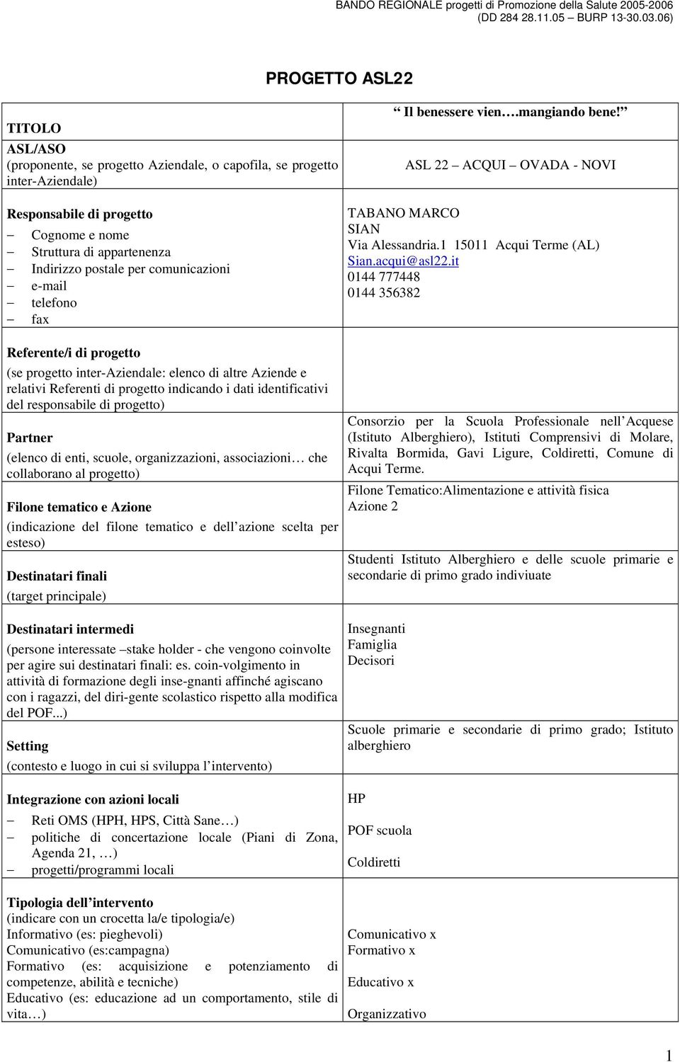 it 0144 777448 0144 356382 Referente/i di progetto (se progetto inter-aziendale: elenco di altre Aziende e relativi Referenti di progetto indicando i dati identificativi del responsabile di progetto)