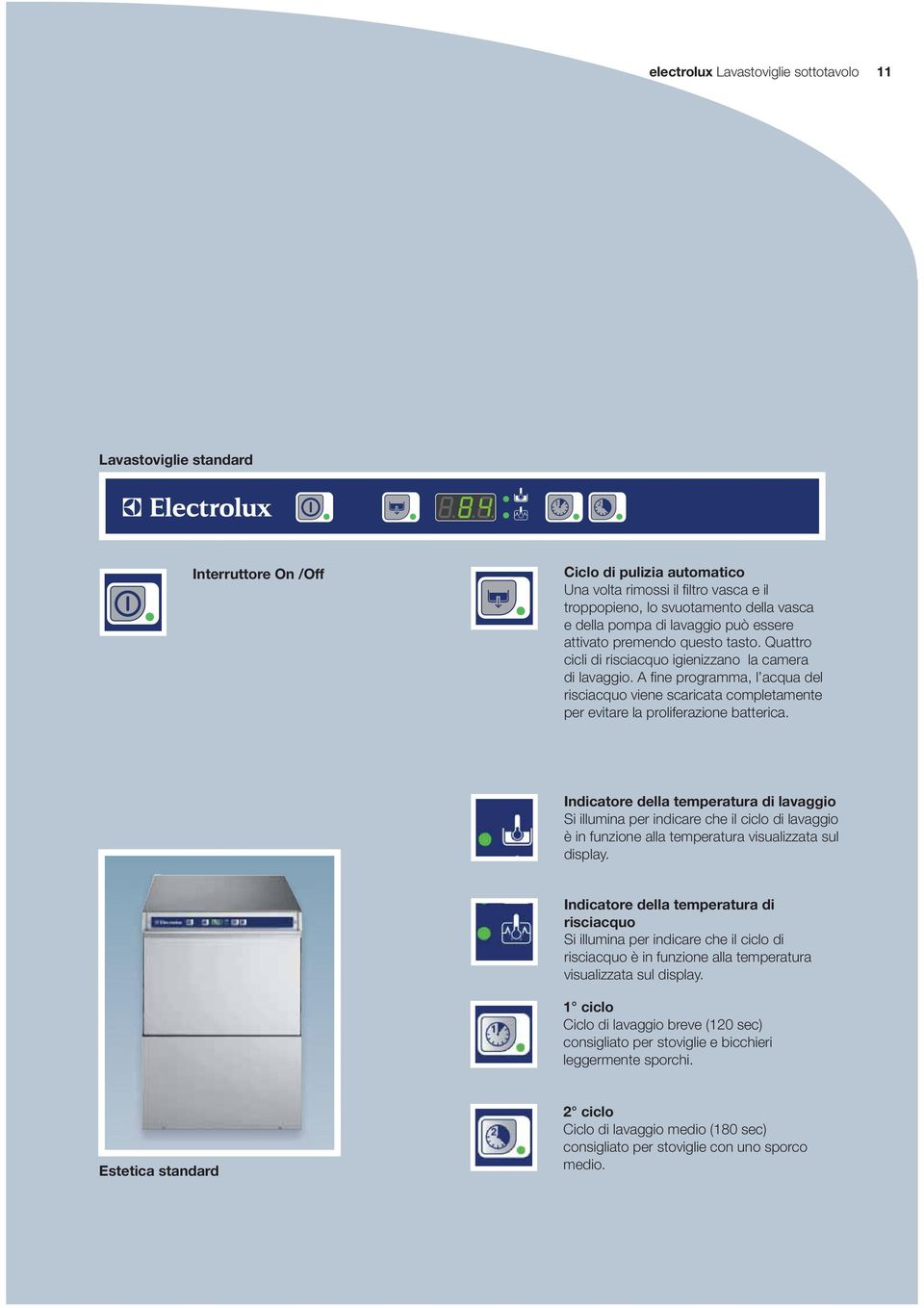 A fi ne programma, l acqua del risciacquo viene scaricata completamente per evitare la proliferazione batterica.