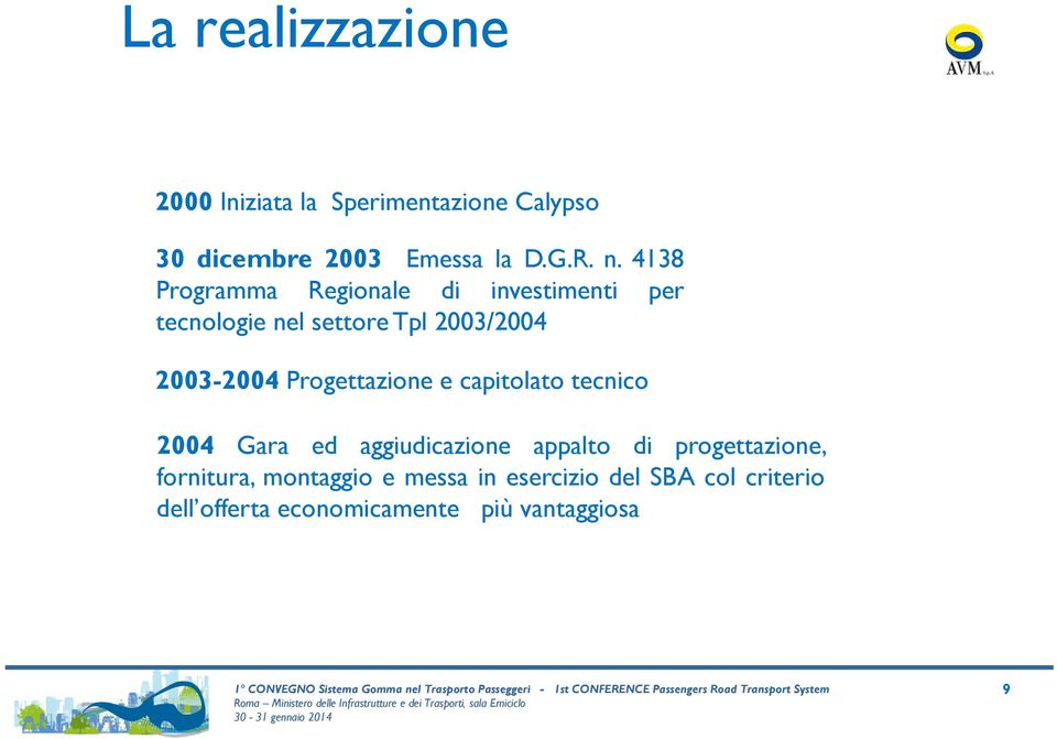 Progettazione e capitolato tecnico 2004 Gara ed aggiudicazione appalto di progettazione,