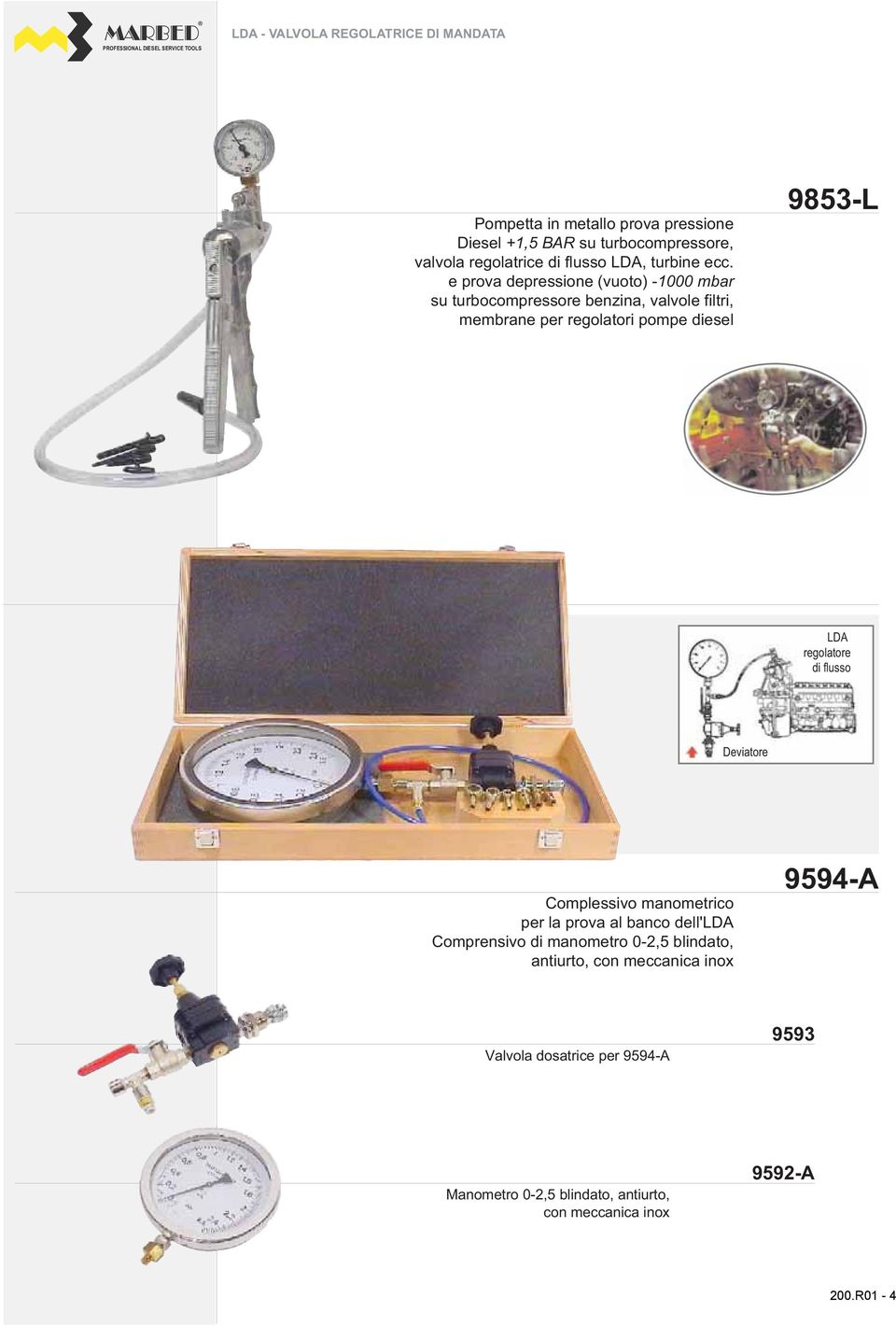 e prova depressione (vuoto) -000 mbar su turbocompressore benzina, valvole filtri, membrane per regolatori pompe diesel 9853-L LDA