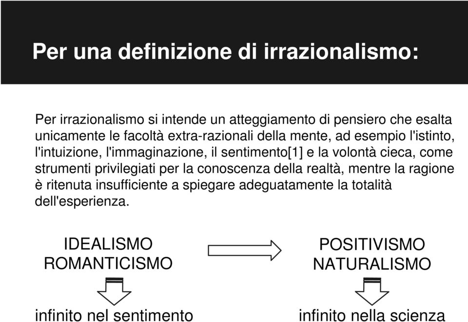 cieca, come strumenti privilegiati per la conoscenza della realtà, mentre la ragione è ritenuta insufficiente a spiegare