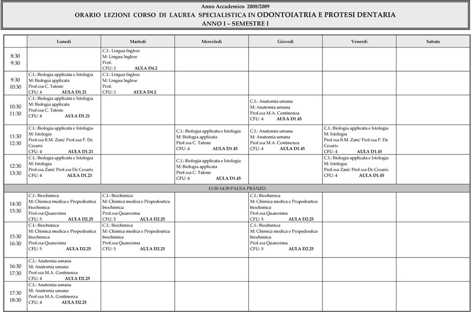 LA D1.45 ssa M.A. Continenza AULA D1.45 ssa B.M. Zani/ ssa P. De Cesaris AULA D1.