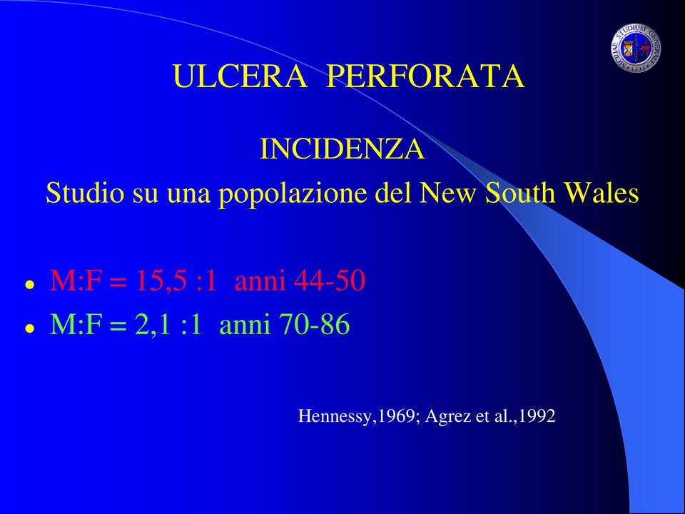 M:F = 15,5 :1 anni 44-50 M:F = 2,1