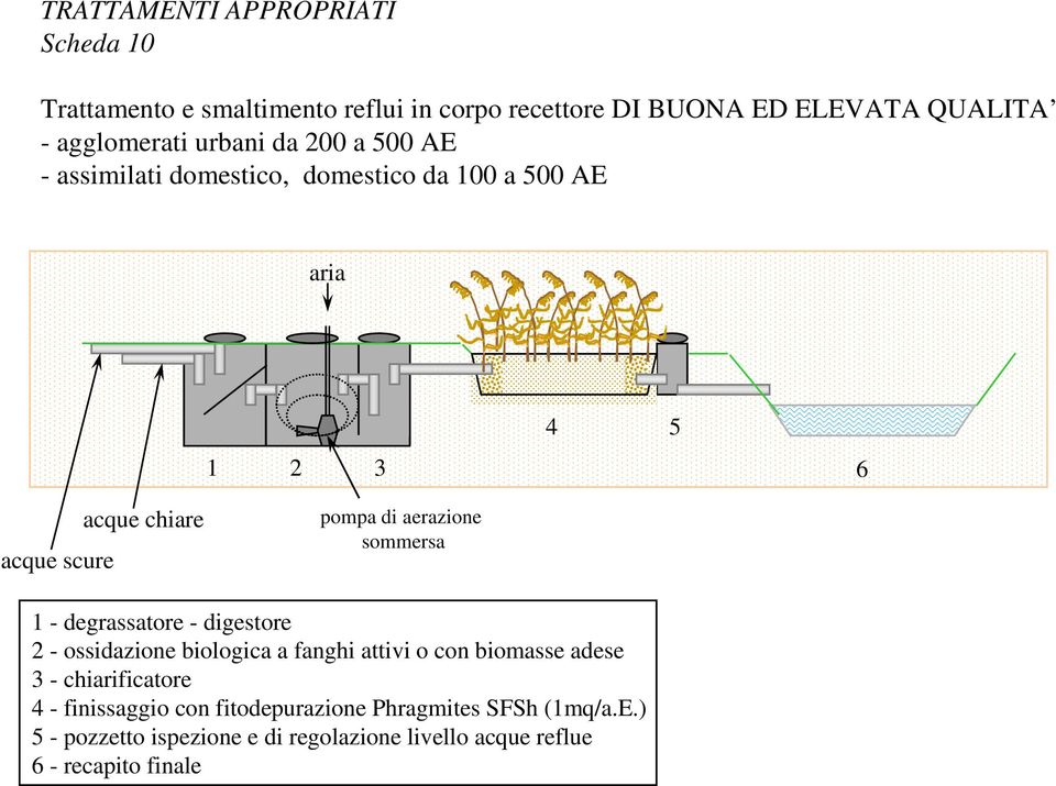 - digestore 2 - ossidazione biologica a fanghi attivi o con biomasse adese 3 - chiarificatore 4 - finissaggio con