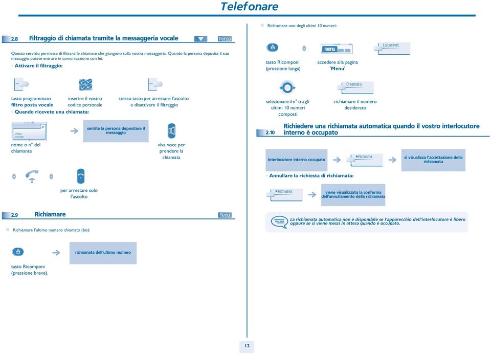 mn Chiamata tast prgrammat inserire il vstr filtr psta vcale cdice persnale Quand ricevete una chiamata: stess tast per arrestare l asclt e disattivare il filtraggi selezinare il n tra gli ultimi 10