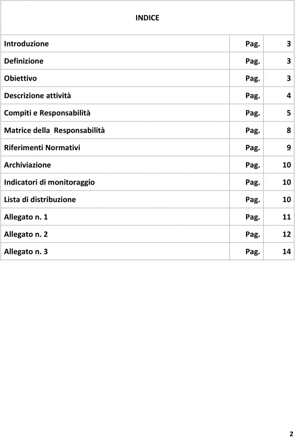 5 Matrice della Responsabilità Pag. 8 Riferimenti Normativi Pag. 9 Archiviazione Pag.