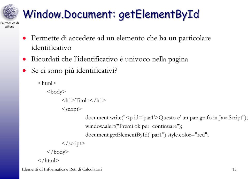 identificativo è univoco nella pagina Se ci sono più identificativi?