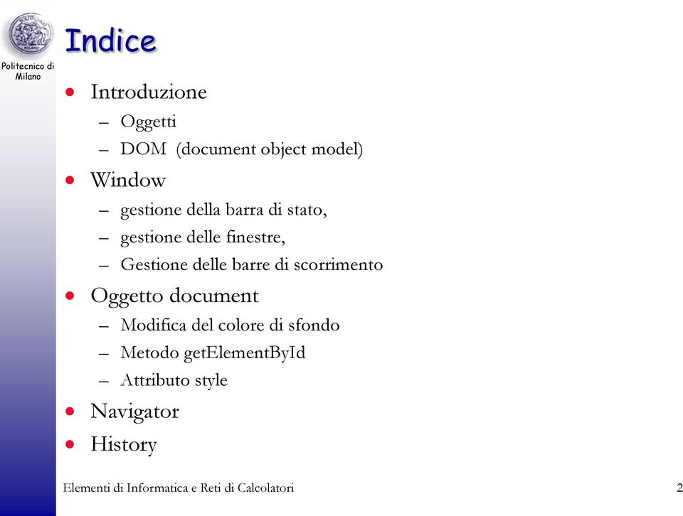 scorrimento Oggetto document Modifica del colore di sfondo Metodo