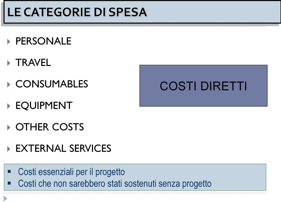 EXTERNAL SERVICES Costi essenziali per il