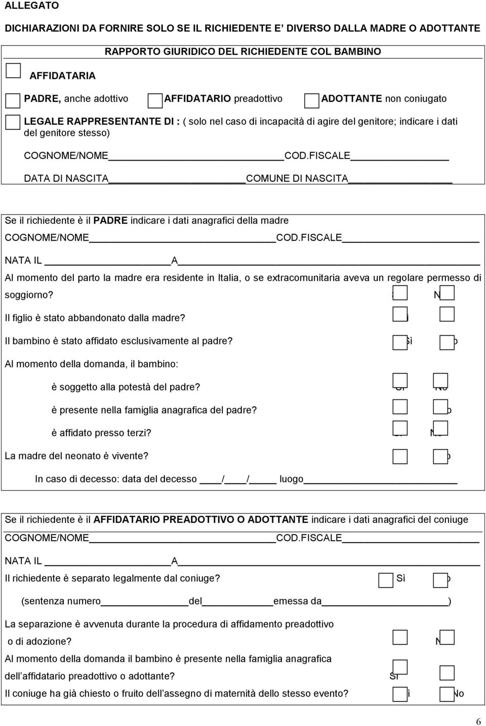 FISCALE DATA DI NASCITA COMUNE DI NASCITA Se il richiedente è il PADRE indicare i dati anagrafici della madre COGNOME/NOME COD.