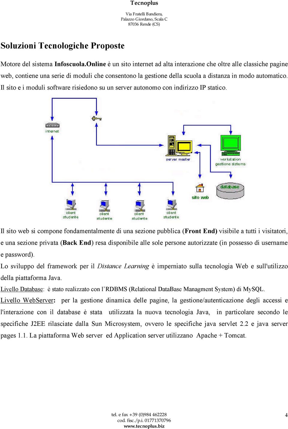 Il sito e i moduli software risiedono su un server autonomo con indirizzo IP statico.