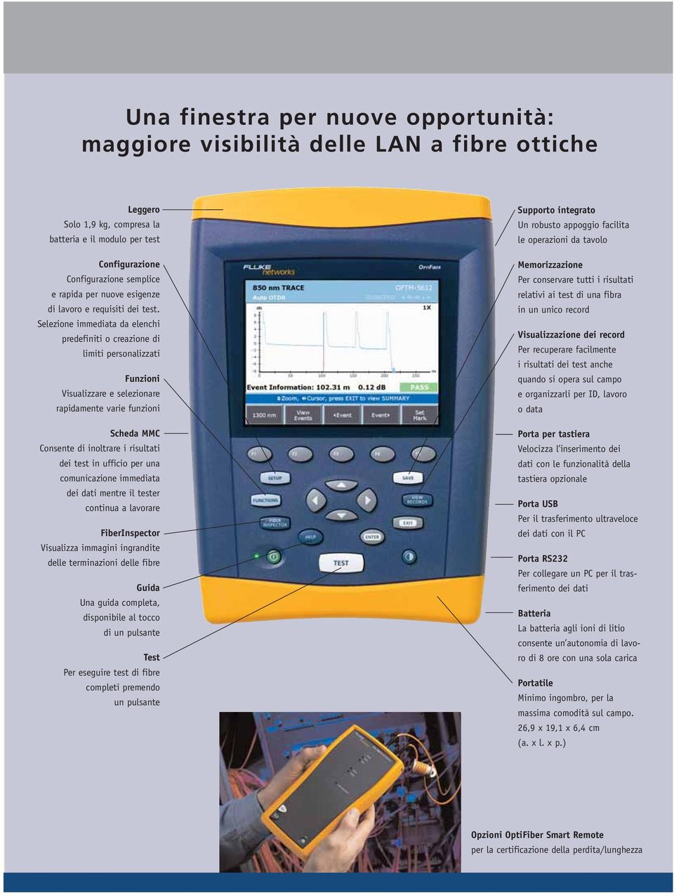 Selezione immediata da elenchi predefiniti o creazione di limiti personalizzati Funzioni Visualizzare e selezionare rapidamente varie funzioni Scheda MMC Consente di inoltrare i risultati dei test in